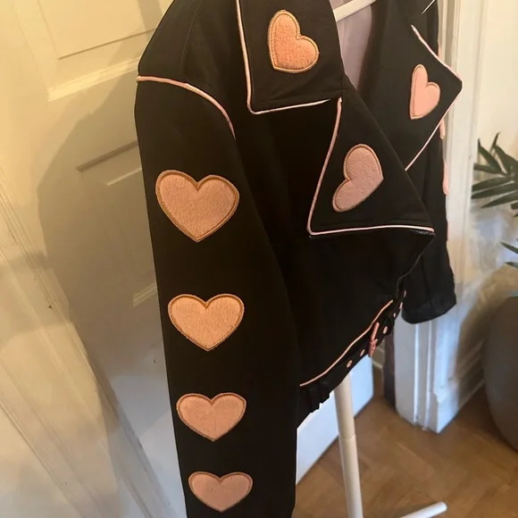 NWOT Sugar Thrillz Moto Jacket with Puffy Pink Heart Accents - Picture 2 of 9